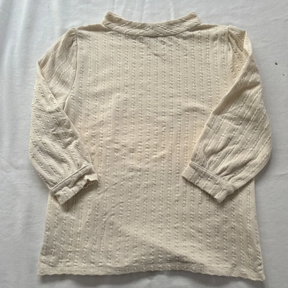 Talbots Petite Mock Neck Textured Knit Top Cream 3/4 Sleeve LP - Picture 2 of 8